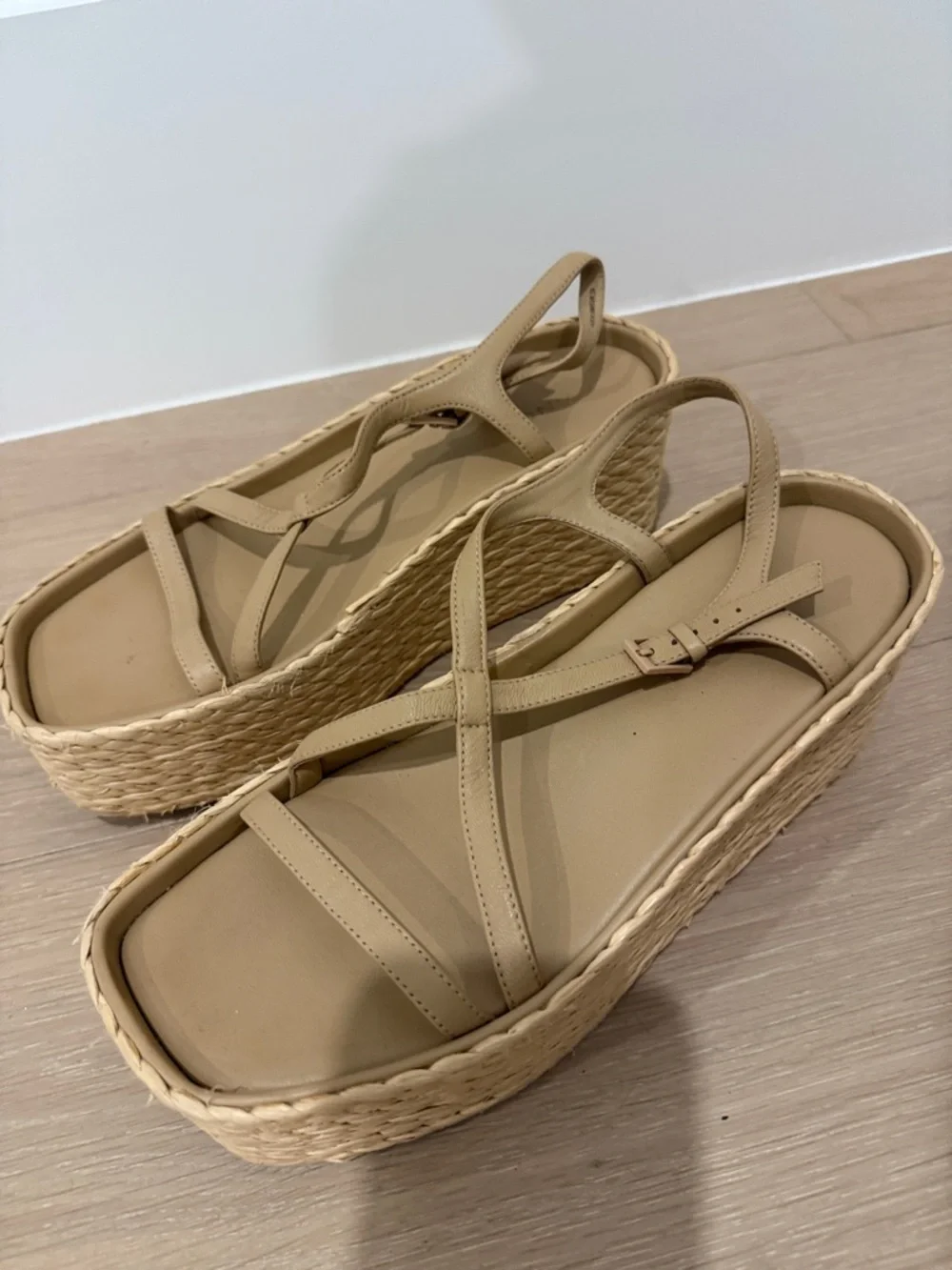 Vince leather platform wedges raffia sandals